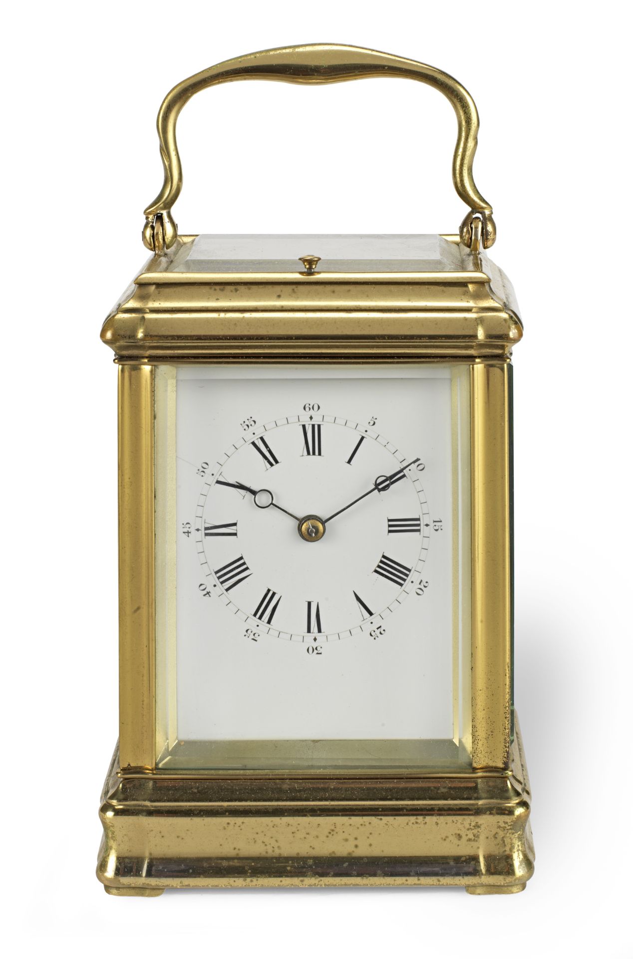 A late 19th century grande sonnerie striking and repeating brass carriage clock The movement wit...