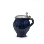 A Bunzlau (Silesia) blue-glazed pewter-mounted stoneware jug 17th Century