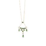 A green tourmaline and seed pearl necklace, Edwardian