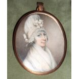 Circle of Circle of John Bogle (British, 1746-1803) A Lady, wearing white dress with tucker, her ...