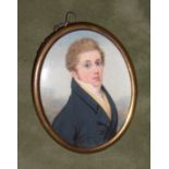 Frederick Buck (Irish, 1771-circa 1840) A Gentleman, wearing blue coat over cream waistcoat and t...