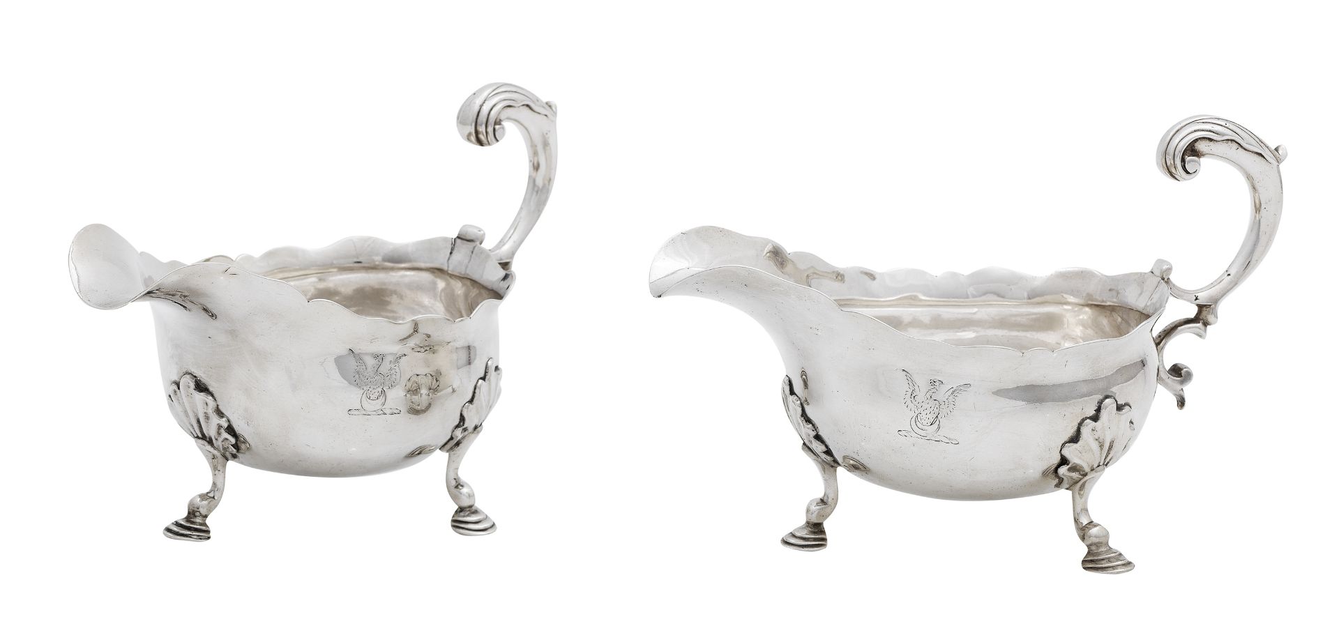 A pair of George III silver sauce boats maker's mark W.B, London, 1756
