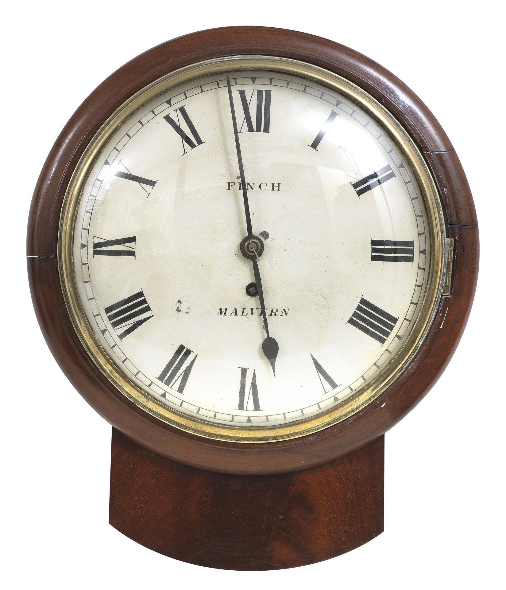 A 19th century mahogany drop dial wall clock The dial inscribed Finch of Malvern