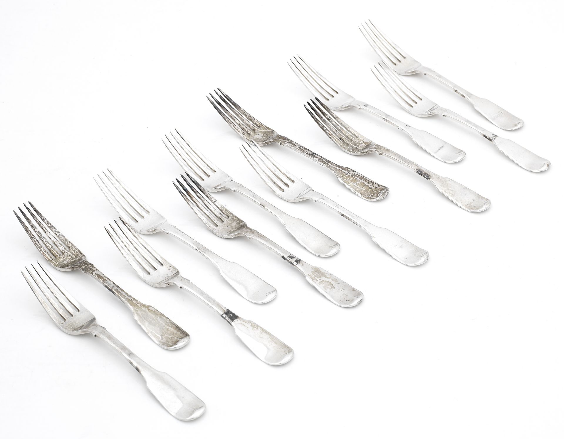 A set of twelve George IV silver table forks by Marshall & Sons, Edinburgh, 1825