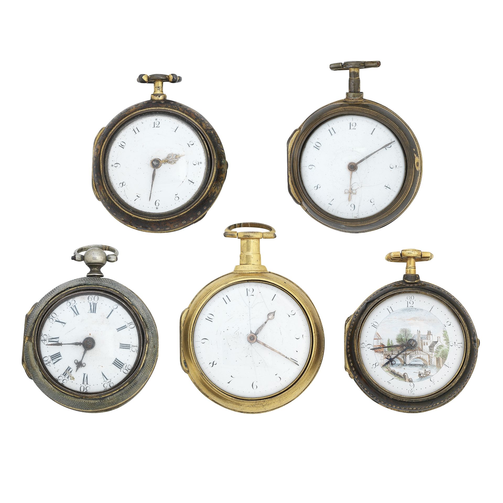A group of five 18th century pair cased pocket watches