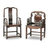 Two hongmu armchairs 19th/20th century