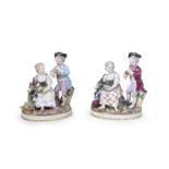 Two Meissen groups of children emblematic of Autumn, 19th century, one outside-decorated