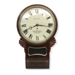 An 19th century mahogany and brass inlaid drop dial wall clock The dial insribed Rossiter of Brid...
