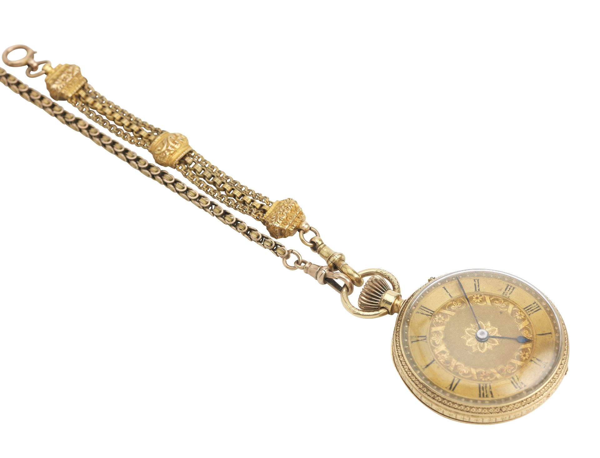 A 19th century 18k gold open faced keyless fob watch The movement engraved J.P Gordon Ballymoney...