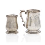 Two George III silver baluster mugs the larger by Richard Gurney and Thomas Cook, London, 1750 th...