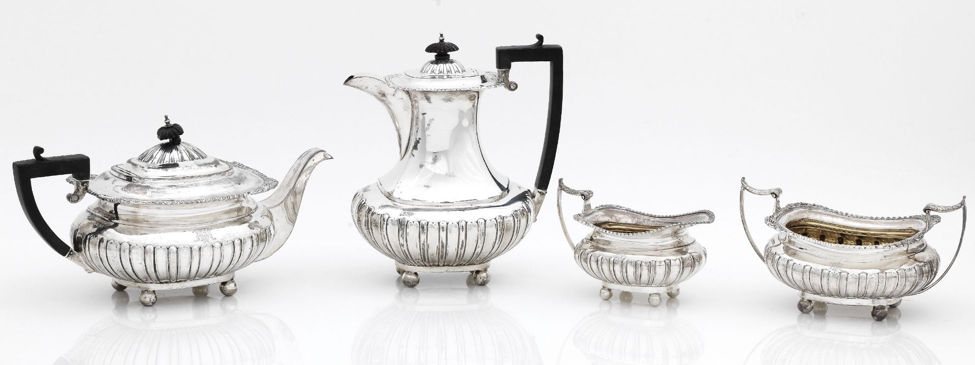 An Edwardian four piece silver tea service maker's mark JD over WD, Sheffield, 1904