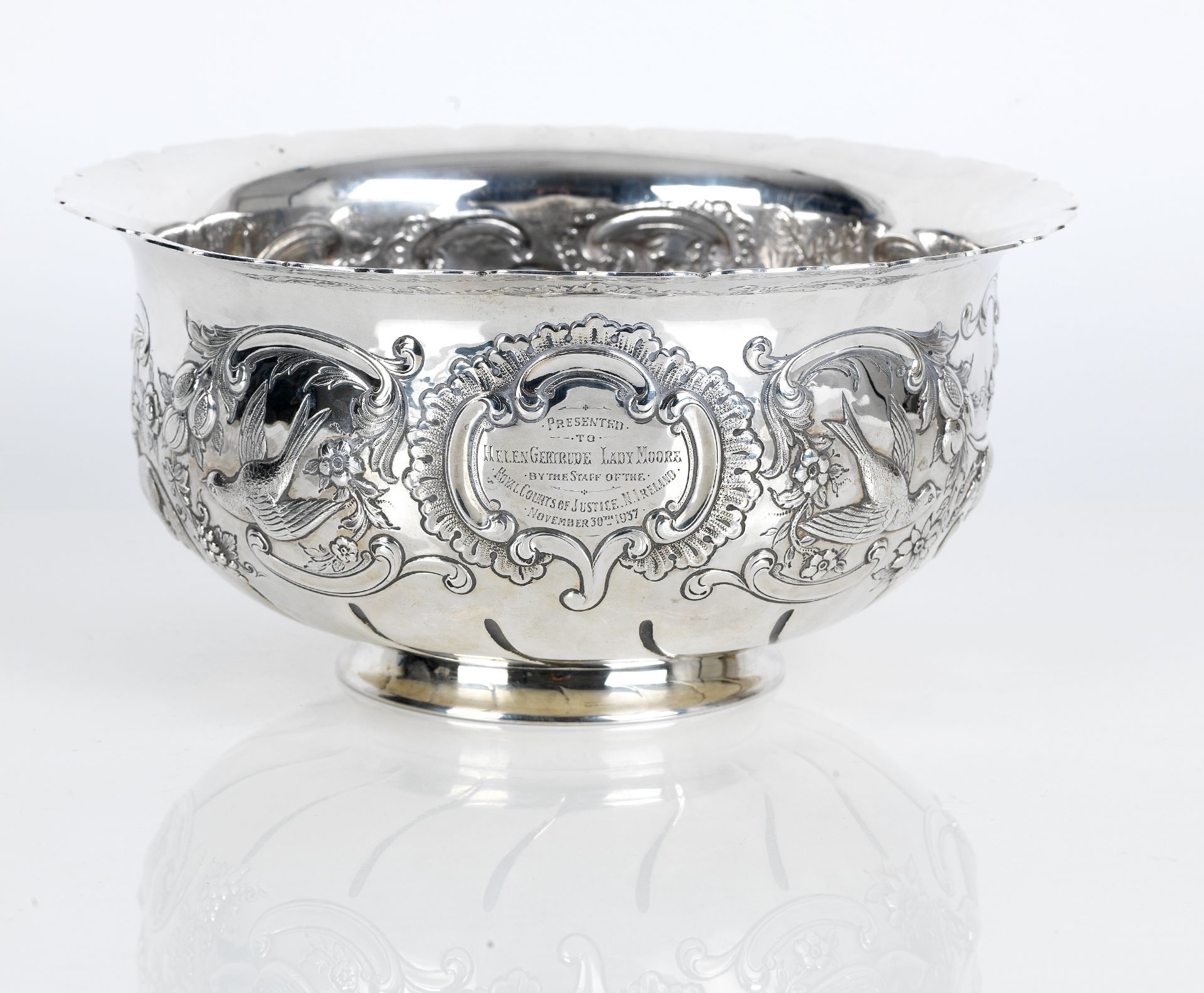 An Impressive Edwardian silver bowl by Wakely & Wheeler, London, 1901, retailed by Malcolm of Bel...