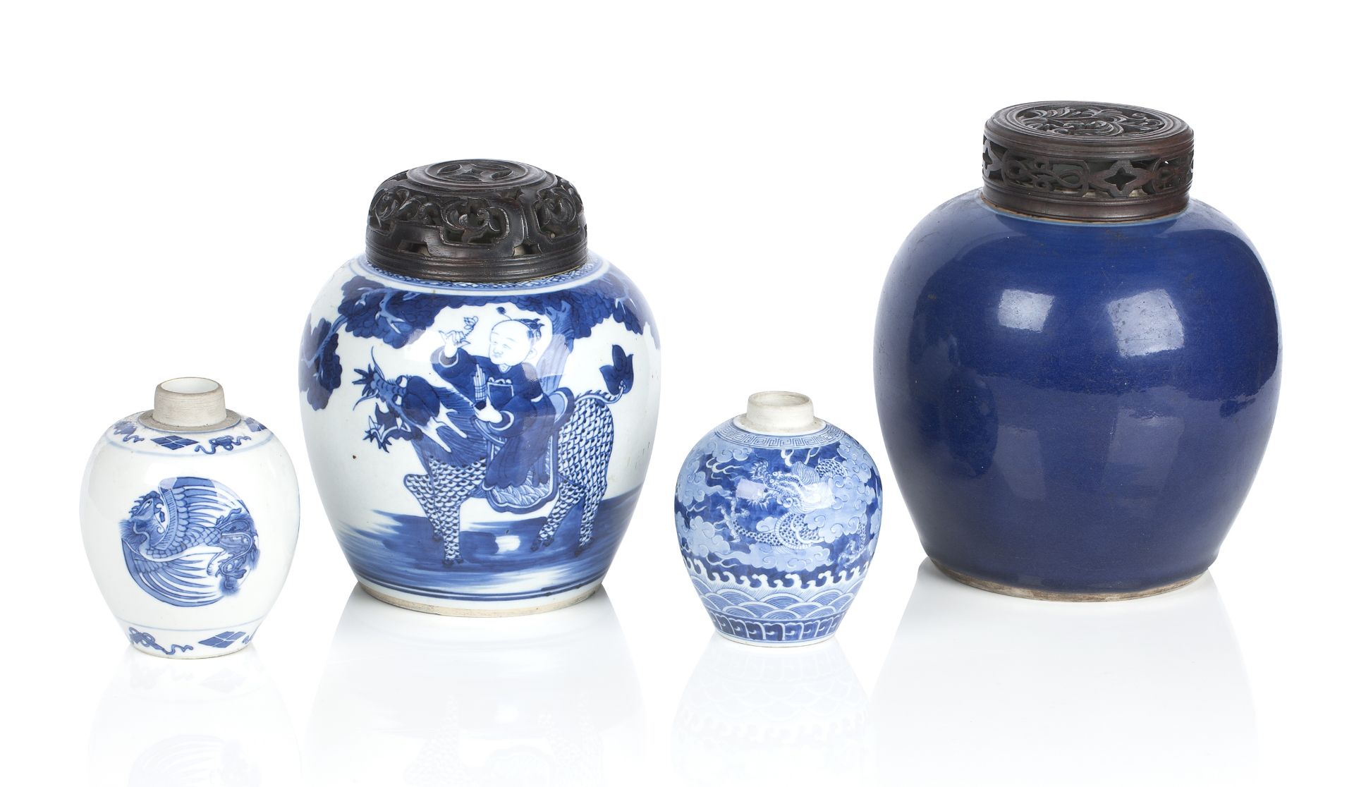 A powder blue ginger jar and a blue and white ginger jar the first 18th century, the second 19th ...