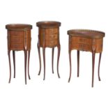 A set of three French 20th century kingwood and gilt metal mounted night commodes