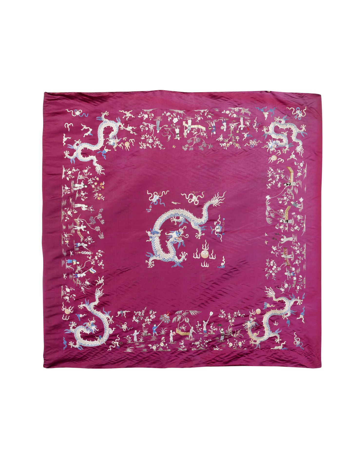 A purple silk-embroidered coverlet 19th century