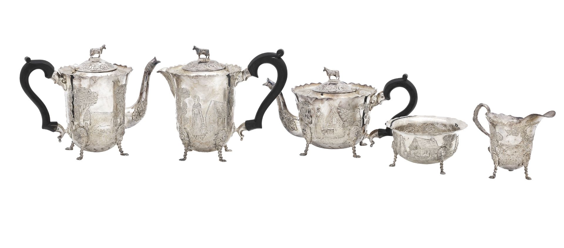 A modern five piece Irish silver tea service maker's mark RH, Dublin, 1971 and 1973