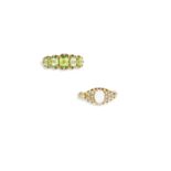 An opal and diamond ring and a peridot ring