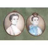 English School, circa 1760 A near pair of Ladies, one wearing pink dress with black ribbon choker...