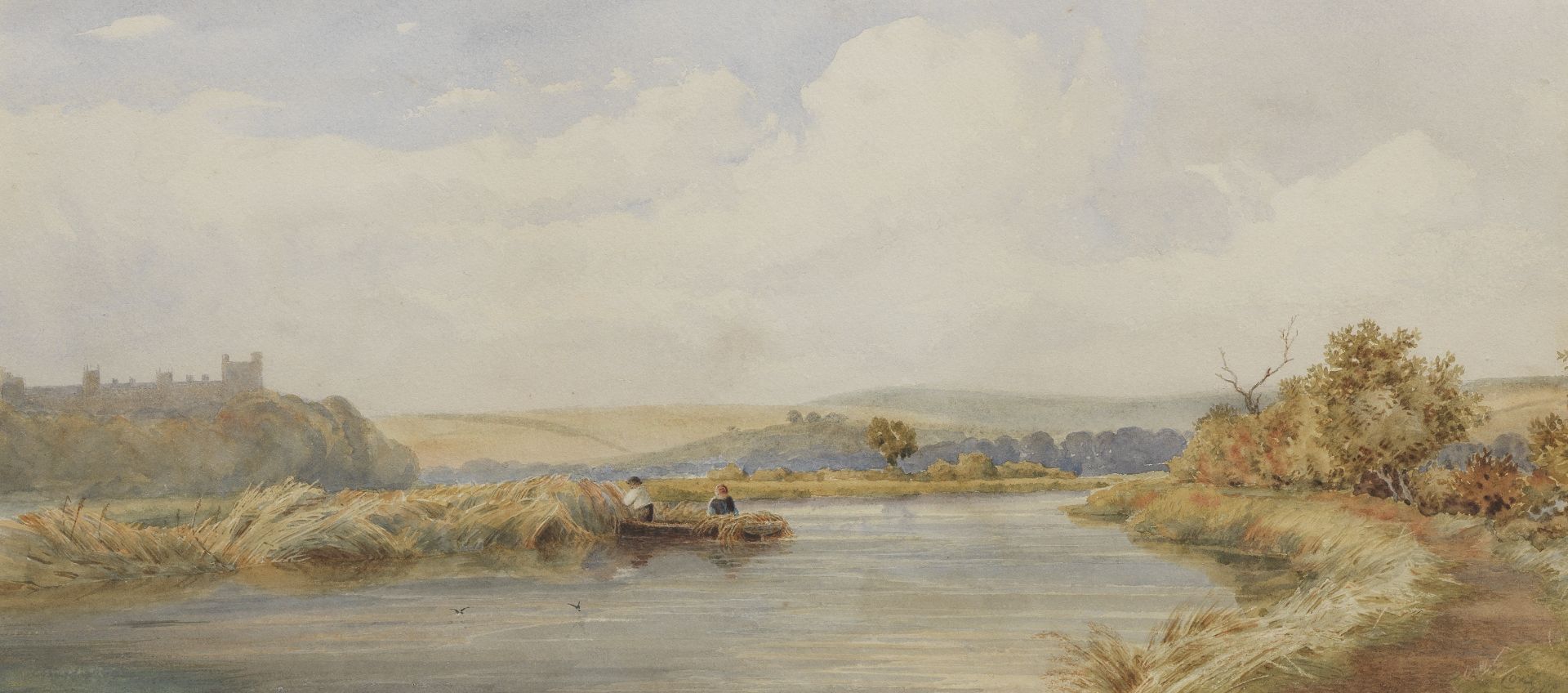 British School (19th century) Collecting reeds, near Arundel Castle