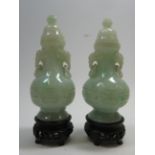 A pair of Jadeite vases and covers late Qing/Republic