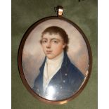 Thomas Peat (British, active 1791-1831) A Gentleman, wearing blue coat with silver buttons over w...