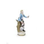 A Meissen figure of a man with a dog, 19th century