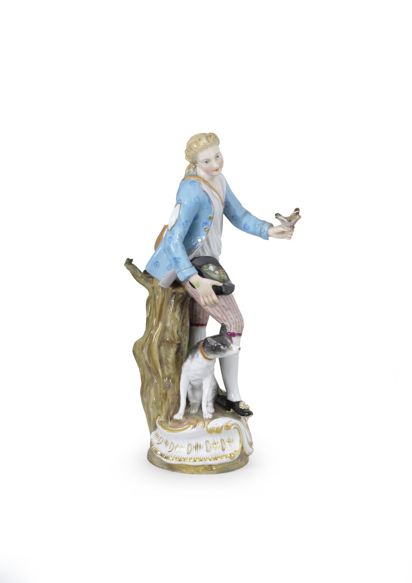 A Meissen figure of a man with a dog, 19th century