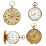 A group of four various late 19th/early 20th century gold pocket watchesComprising an 18k key wind