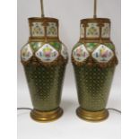 A pair of French ormolu mounted Sevres-style porcelain lamps circa 1900