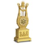 A 19th French century ormolu lyre mantel clock The movement stamped Le Roy A Paris