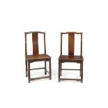 A pair of hardwood 'southern scholar's hat' chairs, nan guan mao yi 20th century