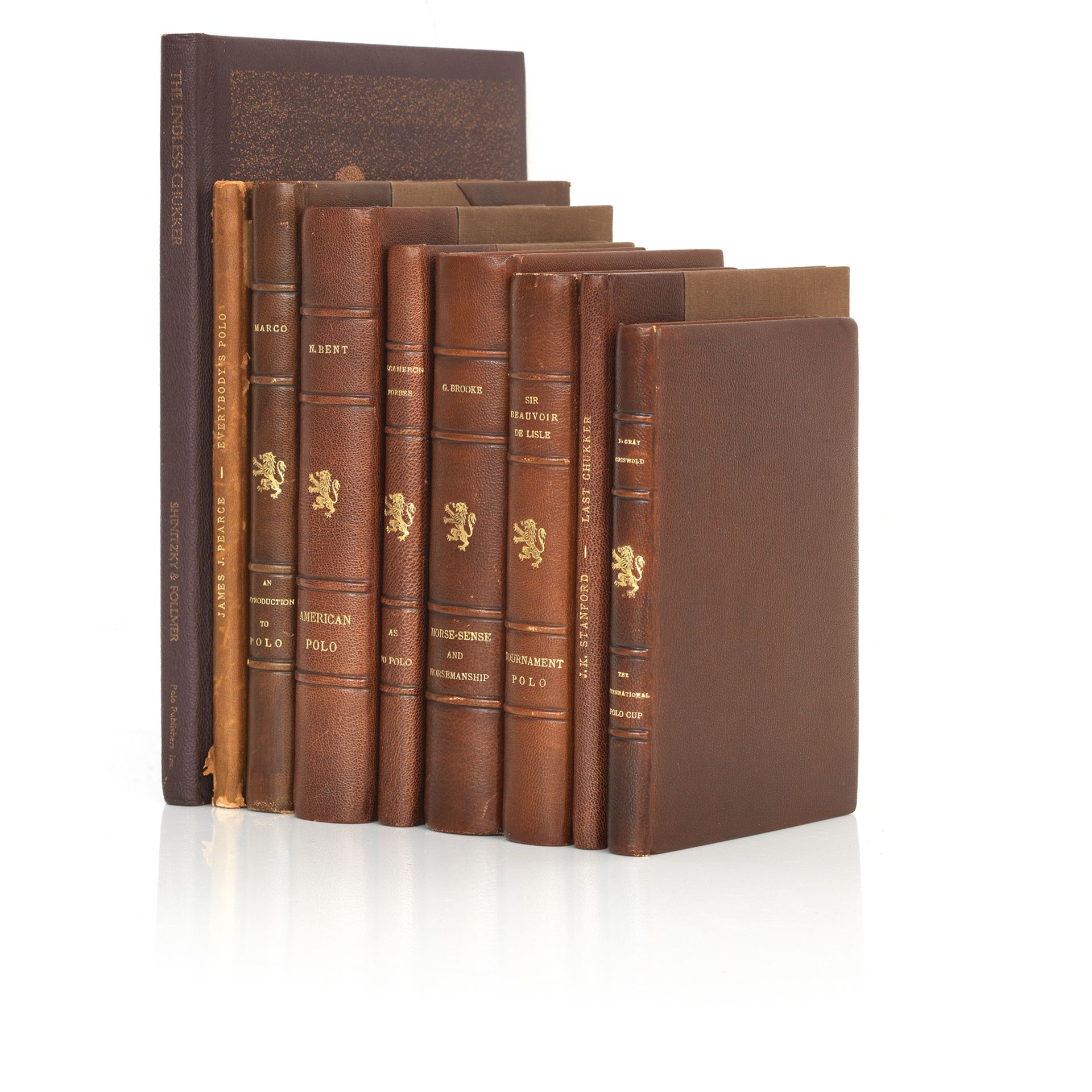 Polo Interest - A group of nine vintage, custom leather bound books on polo