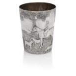 A 19th century silver beaker embossed with hunting scenes Elkington & Co, Birmingham 1870