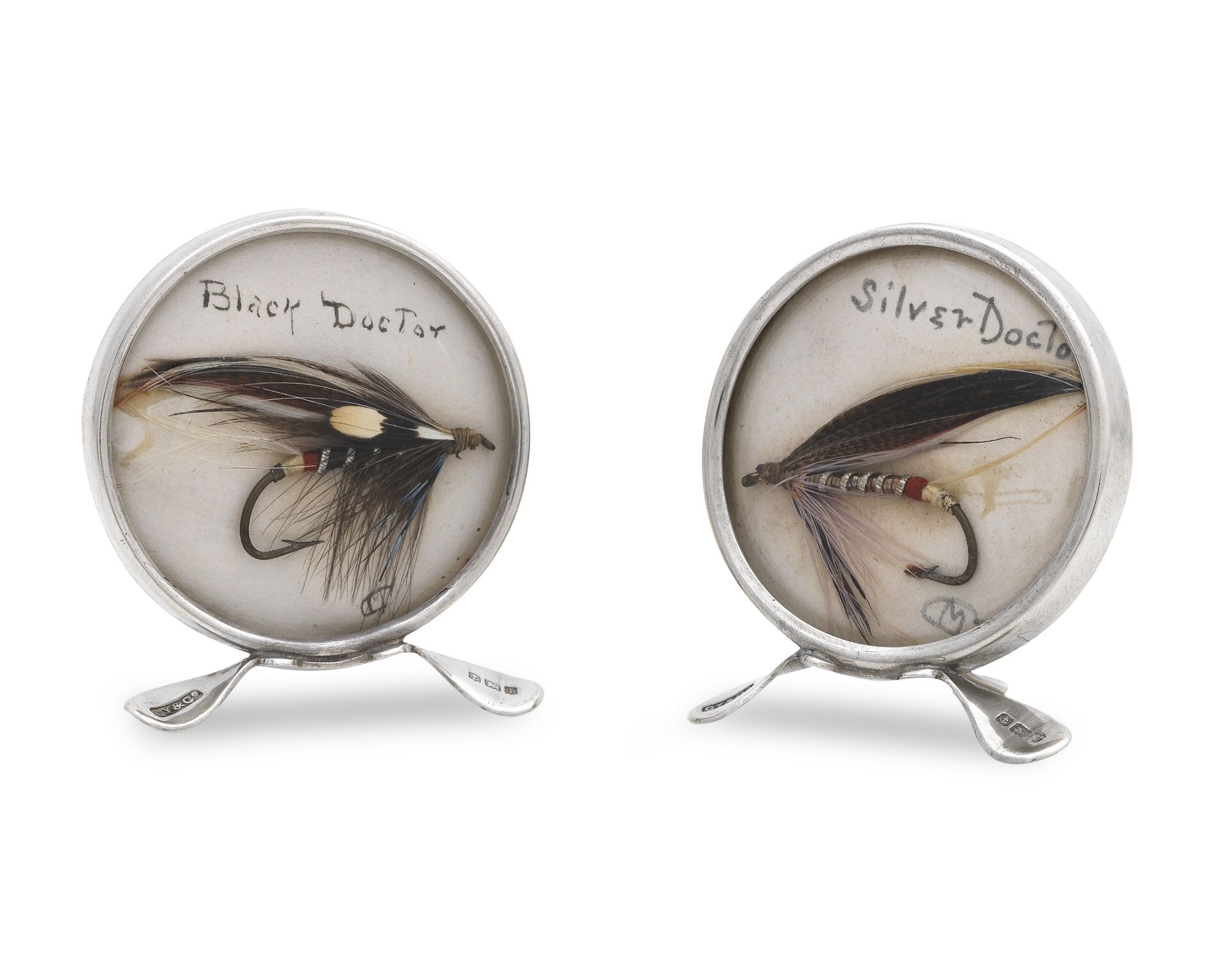 A pair of early 20th century silver fly fishing menu holders Grey & Co, Birmingham 1908 (2)