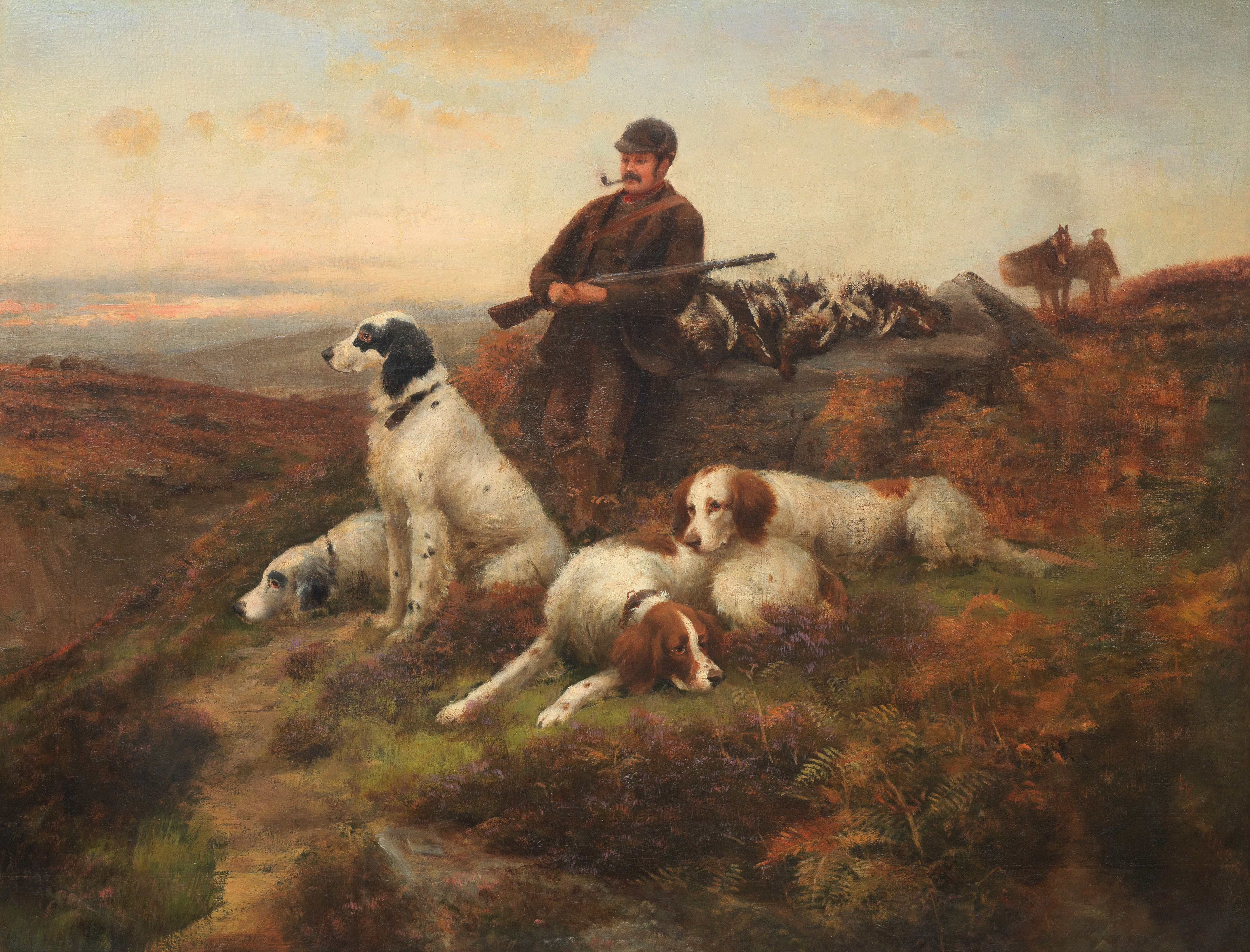 William Henderson (British, 1844-1904) The Day's Bag - On the Moors, Setters and Ghillie waiting ...