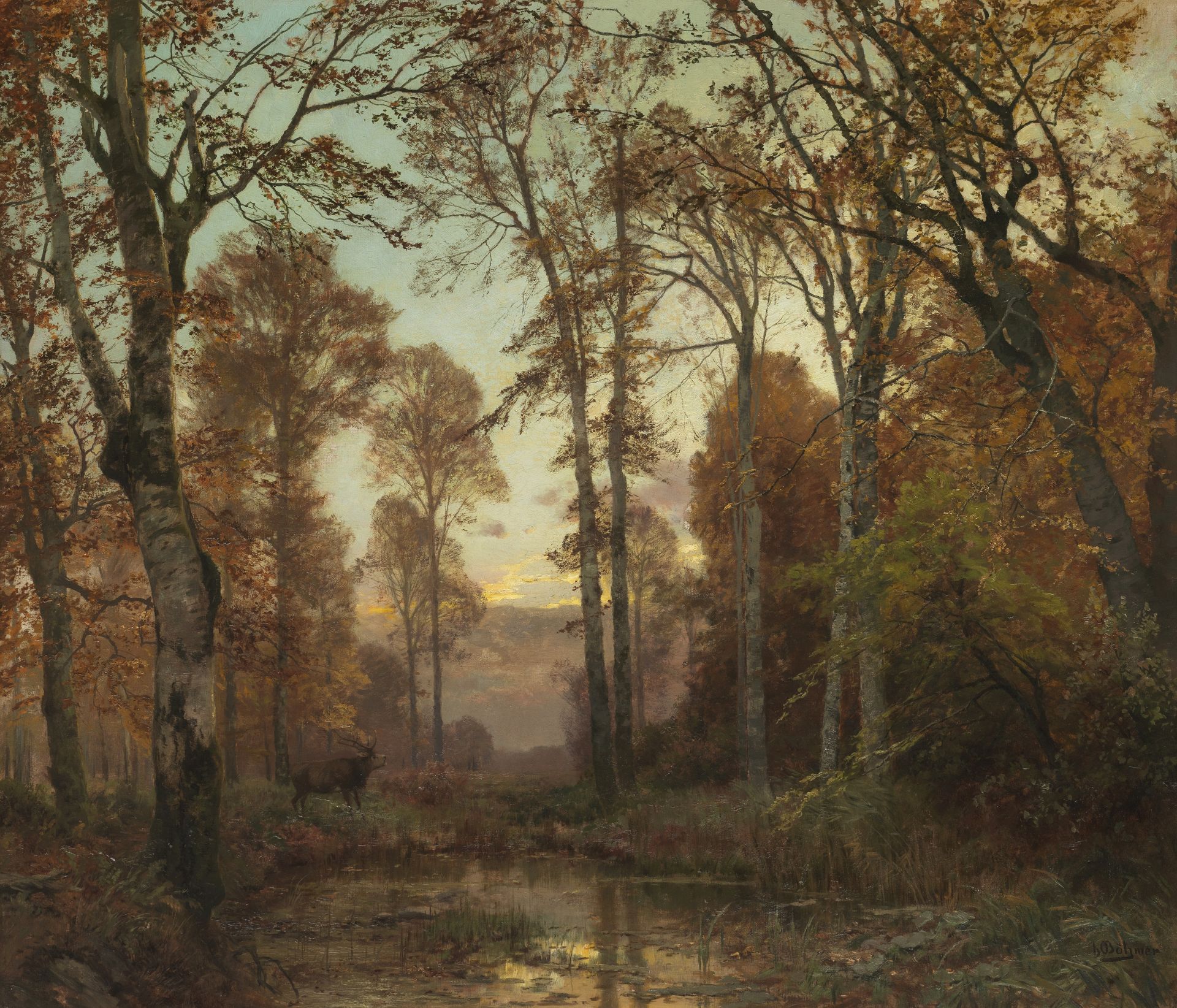 Heinrich Böhmer (German, 1852-1930) Stag in Woodland Landscape