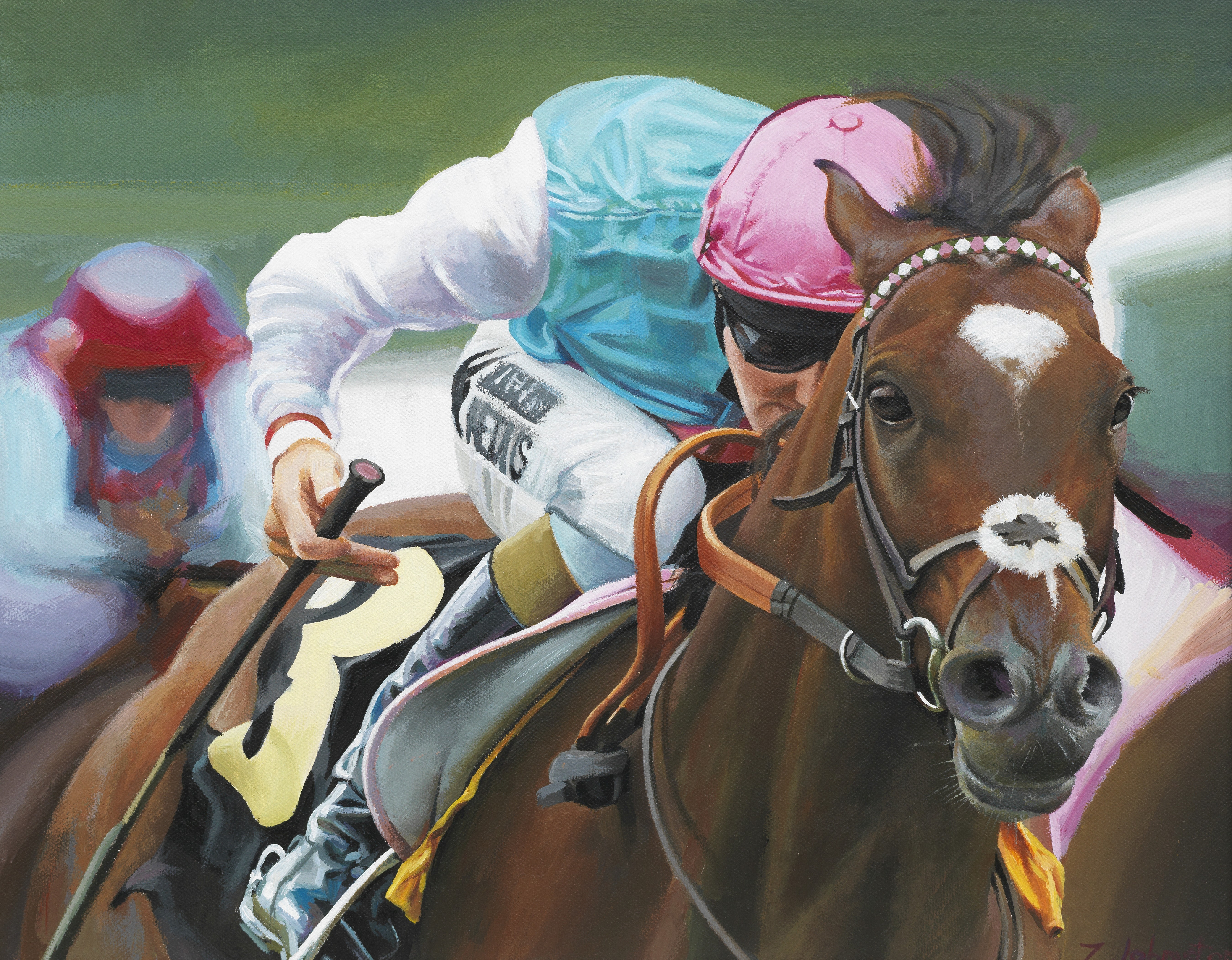 Zoe Johnston (British, born 1976) Frankel Winning the Juddmonte at the Ebor Festival 2012