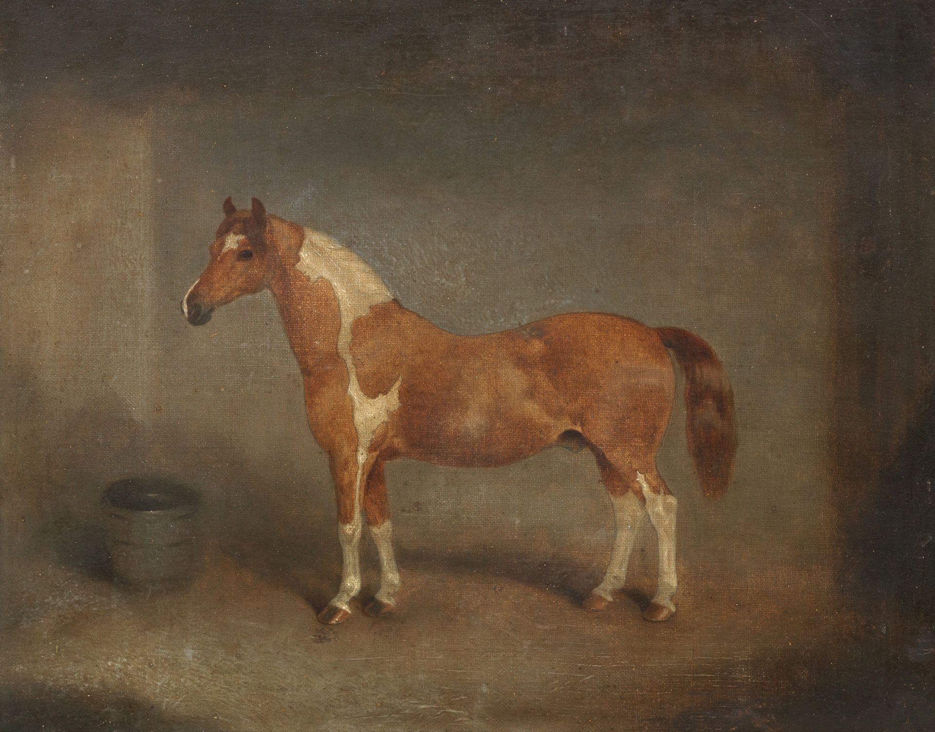 Attributed to William Henry Carpendale (British 1830-1883) Skewbald Pony in Stable
