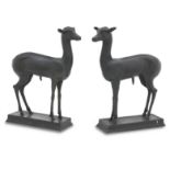 After the Antique - a pair of bronze models of fawns