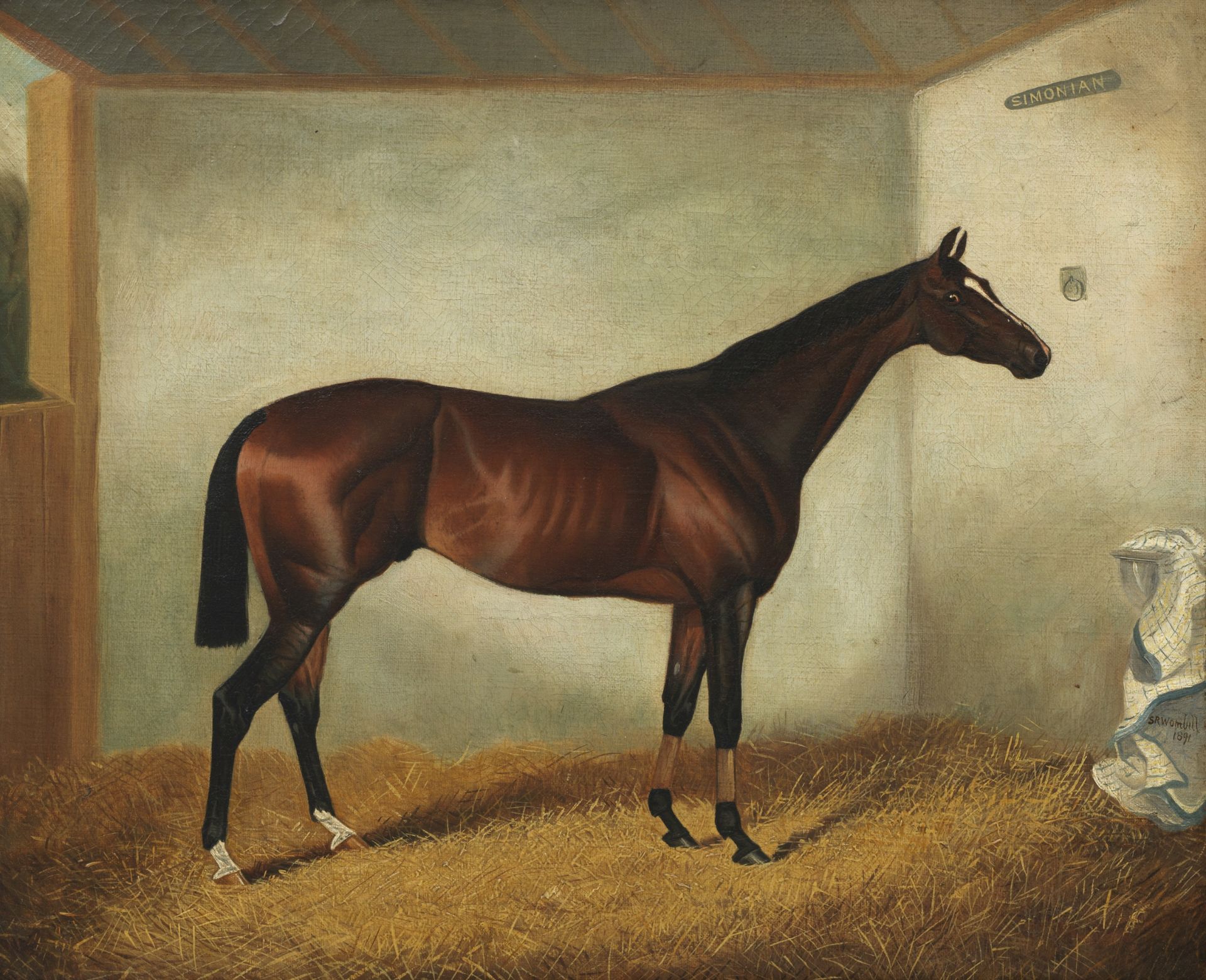 Sydney R Wombill (British, 1857-1916) 'Simonian' - Racehorse in Stable