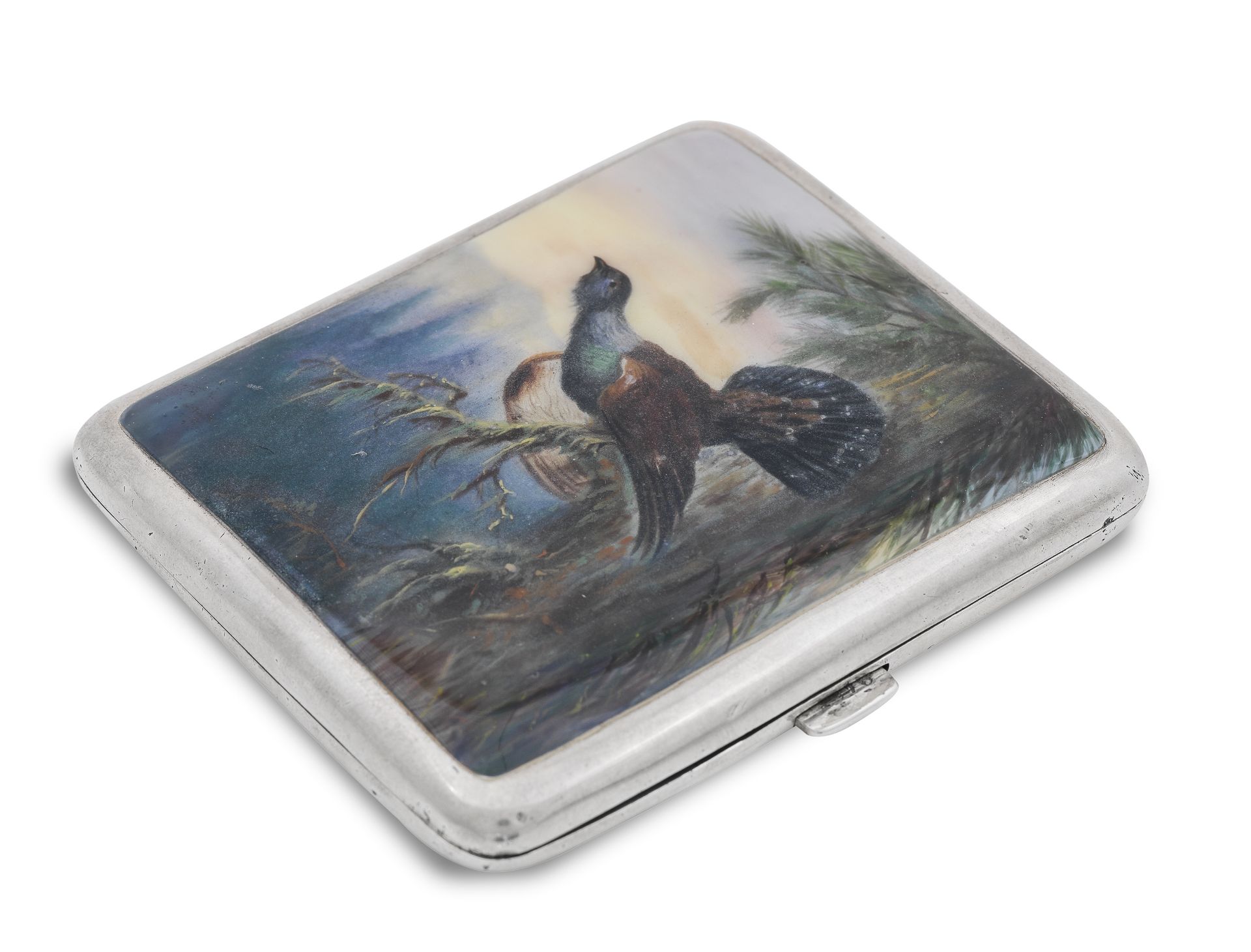 An Austrian silver and enamelled cigarette case depicting a grouse Kurzer & Wolf, Vienna circa 1910