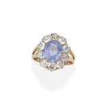 Sapphire and diamond cluster ring