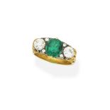 Emerald and diamond three stone ring