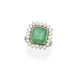 Emerald and diamond cluster ring