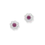Graff: Pair of Ruby and diamond cluster earrings