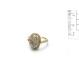 Two Egyptian-style steatite and faience scarab rings (2)