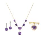 Amethyst necklace, earring and brooch suite