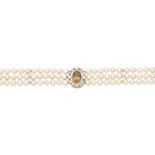 Citrine and cultured pearl choker