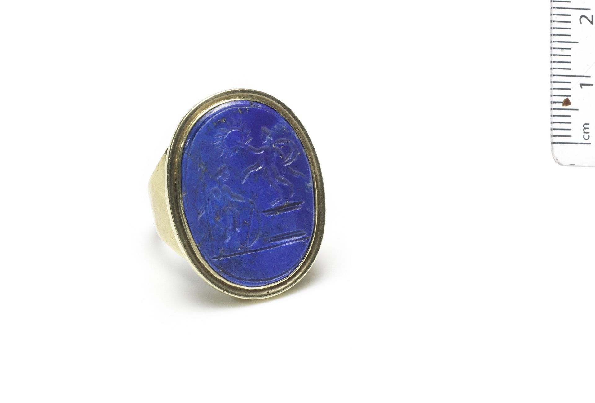 A lapis lazuli intaglio of a warrior, 18th-19th century