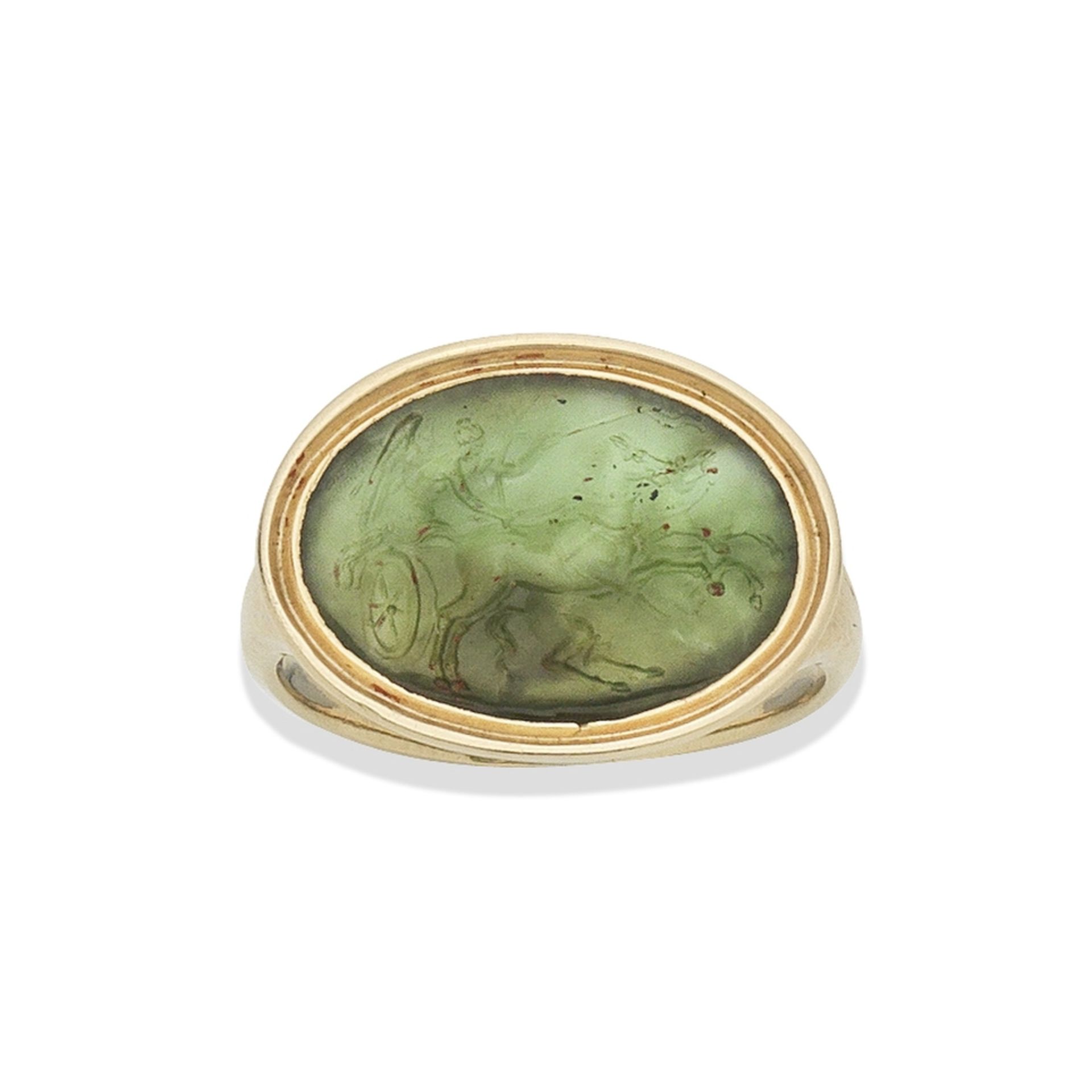 A green hardstone intaglio of Nike, 18th-19th century